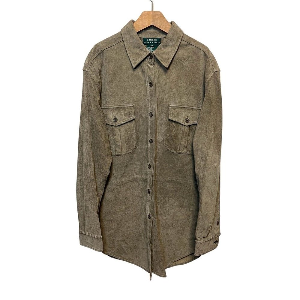 LAUREN RALPH LAUREN Shacket Women Medium Suede Leather Western Button Down
